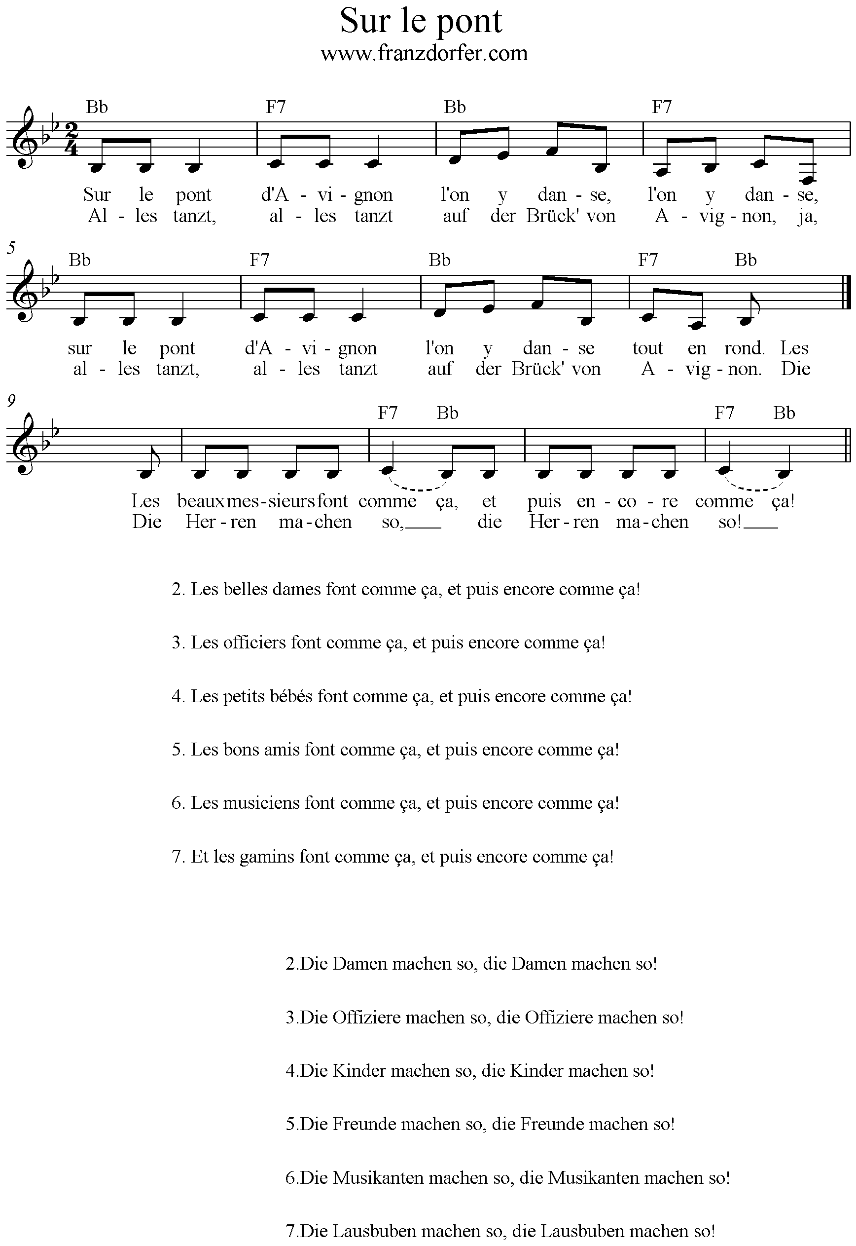 Noten, Bb-Dur , Sur le pont, clarinet